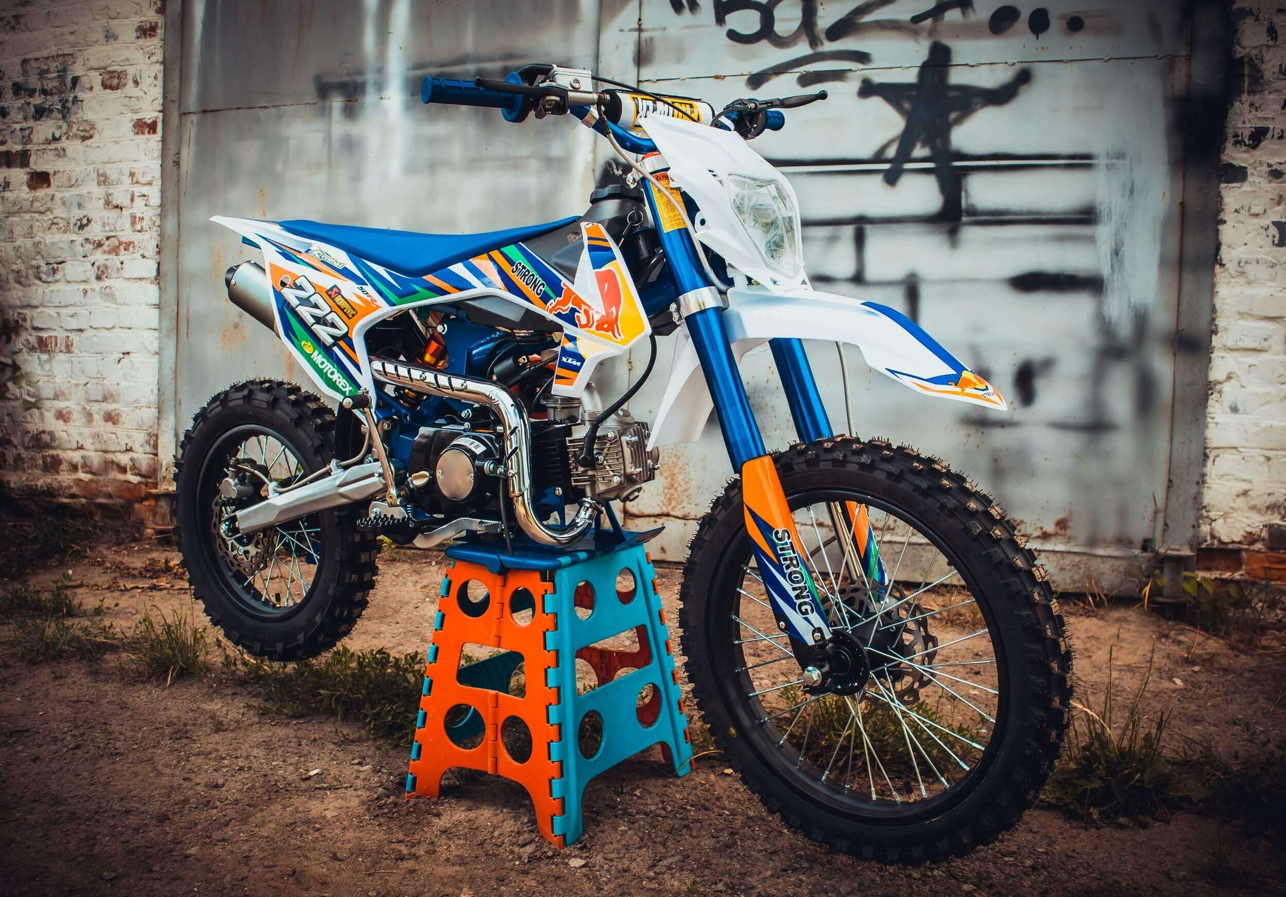 F55Xシクロクロス　ホワイト/ブルー ᐉ Питбайк PRB XTM 125cc (STRONG) синий ➡ купить в Украине